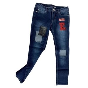 Enyce Girls Sz 12 26x 24 Embellished W/Patches Denim Blue Jeans NW/OT's (B9)